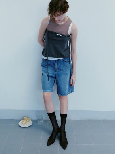 INSILENCE WOMEN Wide Bermuda Denim Pants_Blue