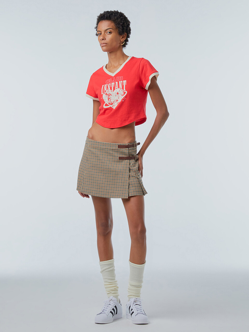 INSTANTFUNK Check Wrap Mini Skirt_Beige