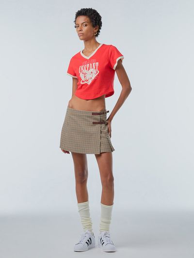 INSTANTFUNK Check Wrap Mini Skirt_Beige