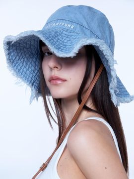 INSTANTFUNK Denim Embroidered Bucket Hat [Blue]