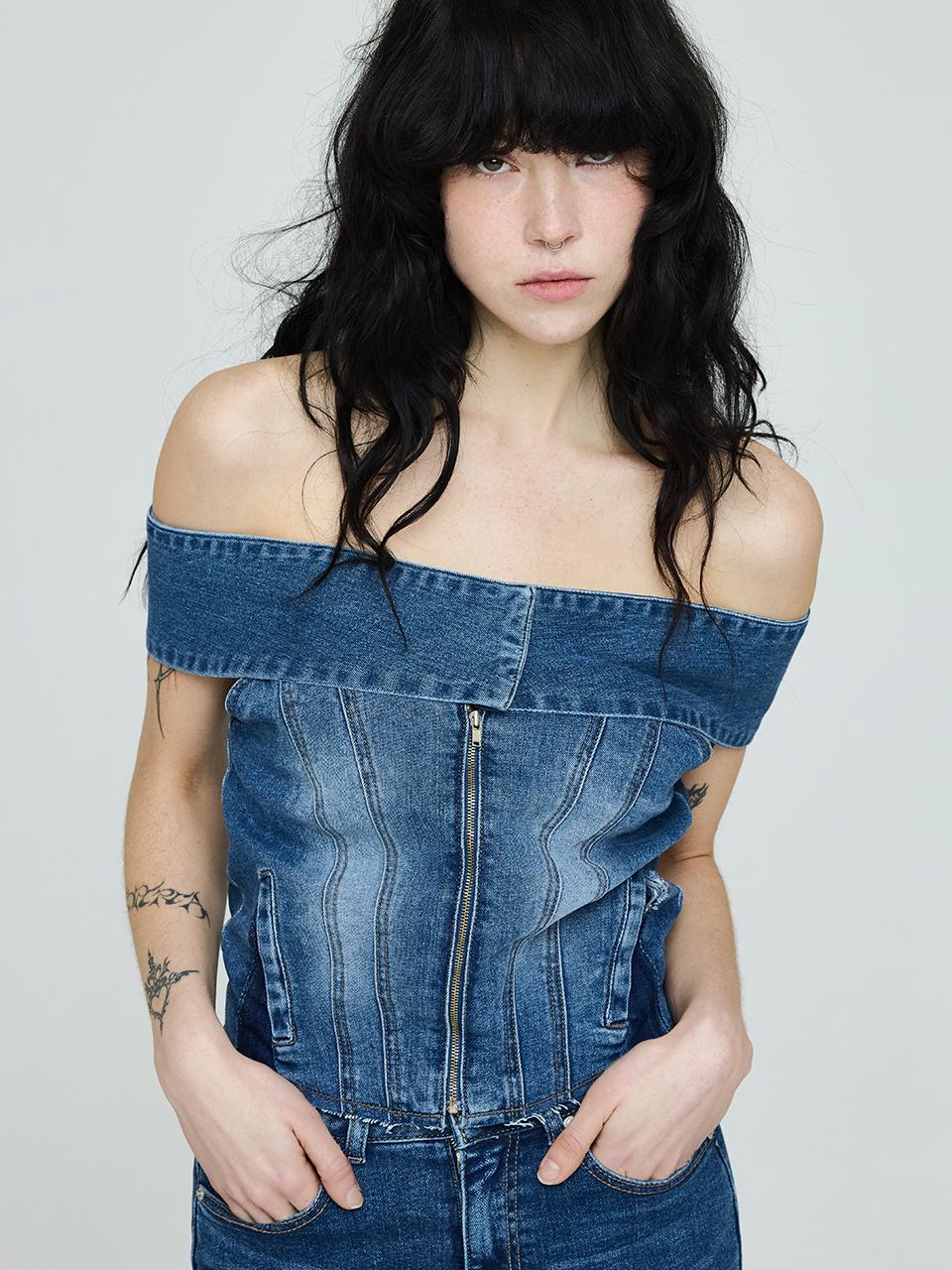 INSTANTFUNK Denim Off-Shoulder Tank [Blue]