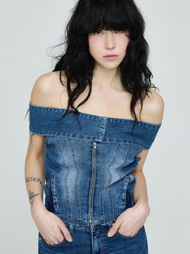INSTANTFUNK Denim Off-Shoulder Tank [Blue]