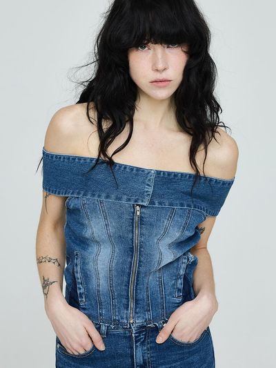 INSTANTFUNK Denim Off-Shoulder Tank [Blue]