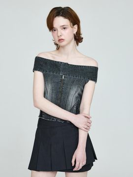 INSTANTFUNK Denim Off-Shoulder Tank [Gray]