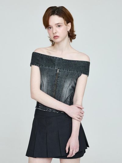 INSTANTFUNK Denim Off-Shoulder Tank [Gray]