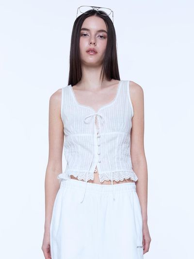 INSTANTFUNK Frill Ribbon Sleeveless Tank [White]