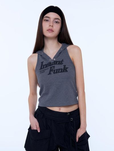 INSTANTFUNK Hooded Sleeveless Tank & Cami [Dark Grey]
