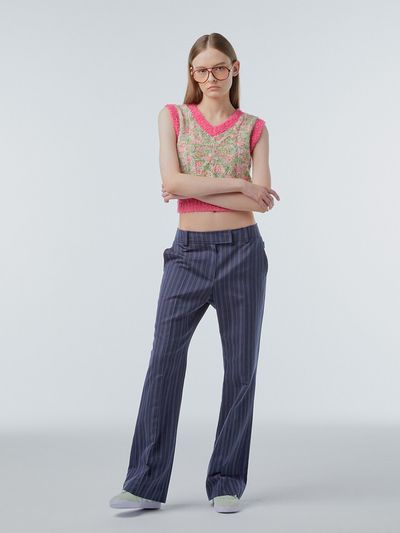 INSTANTFUNK Striped Semi Boot Cut Trousers_Navy