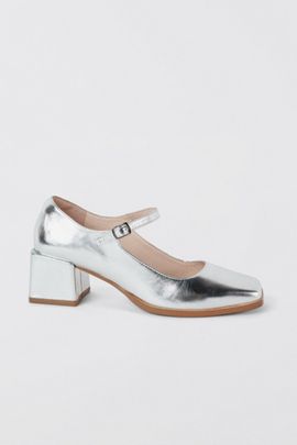 Intentionally Blank Intentionally Blank Christopher Leather Mary Jane Heel in Silver, Women's at Urban Outfitters