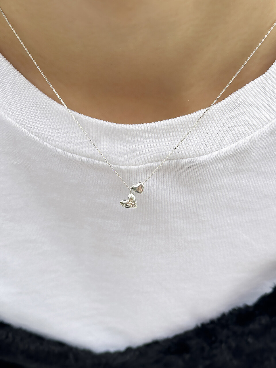 Invisible collage Double Heart Necklace