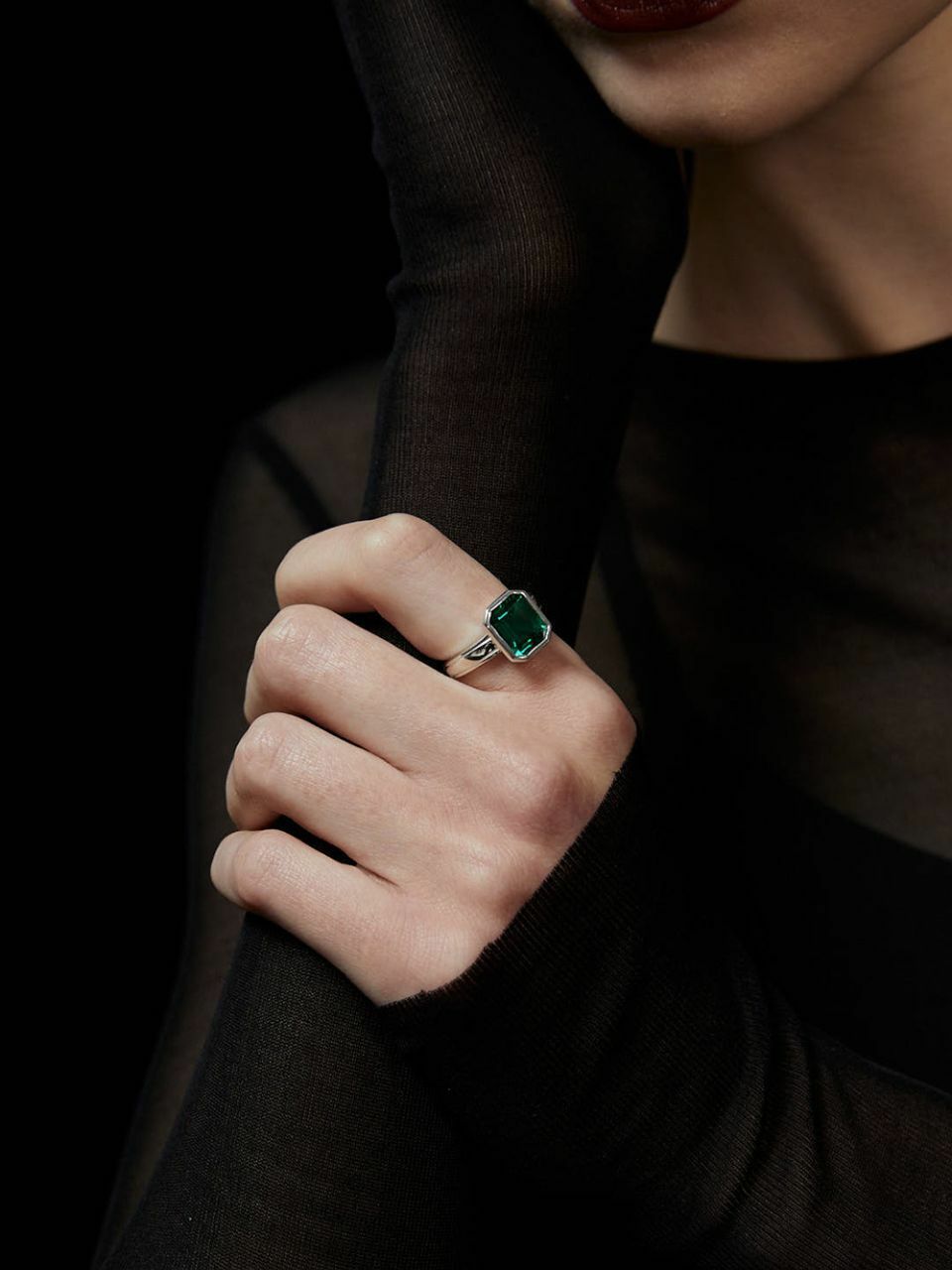 Invisible collage Green Lid Ring_Silver