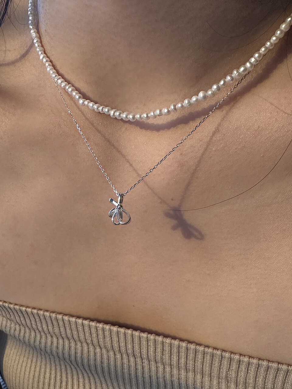 Invisible collage Ribbon Necklace