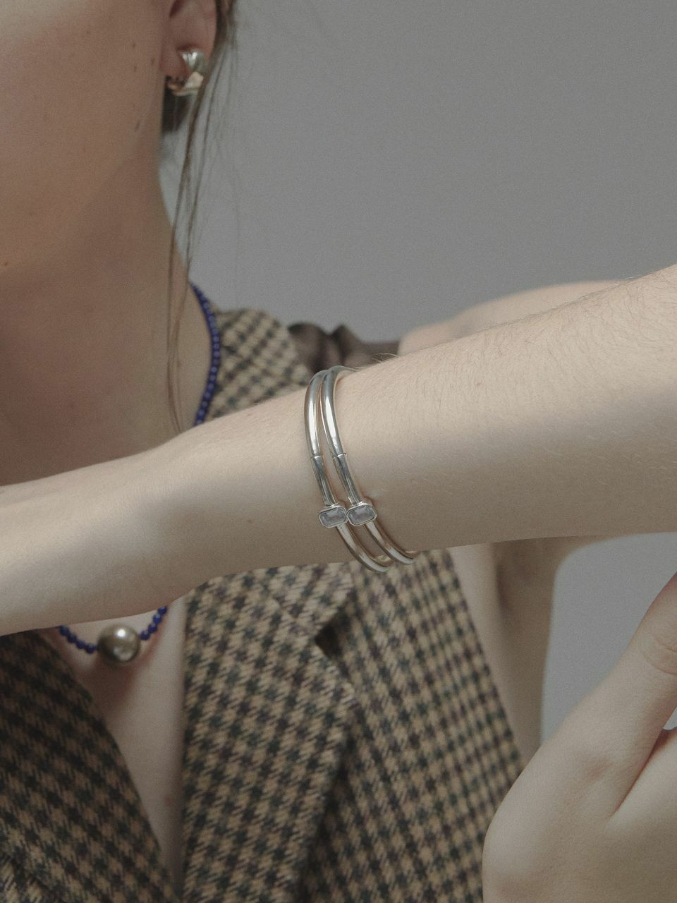 Invisible collage Shiny Lid Bangle White - Silver