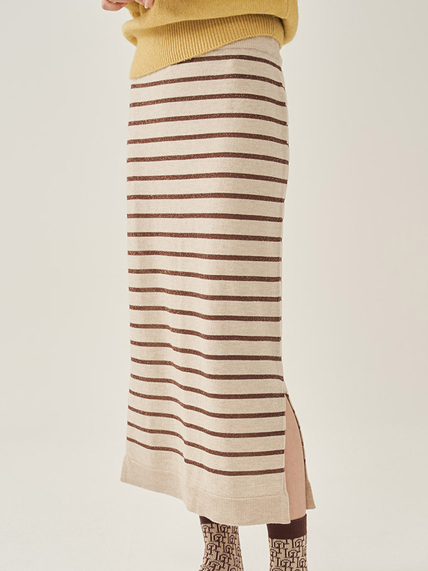 IOLO Metalic Stripe Skirt (Beige)