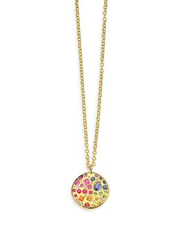 Ippolita Ippolita 18K Rock Candy Rainbow Sapphire, Tsavorite & Diamond Wavy Disc Pendant Necklace, 18-20