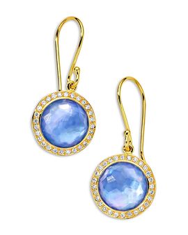 Ippolita Ippolita 18K Yellow Gold Lollipop Quartz over Mother of Pearl over Lapis Triplet & Diamond Halo Drop Earrings