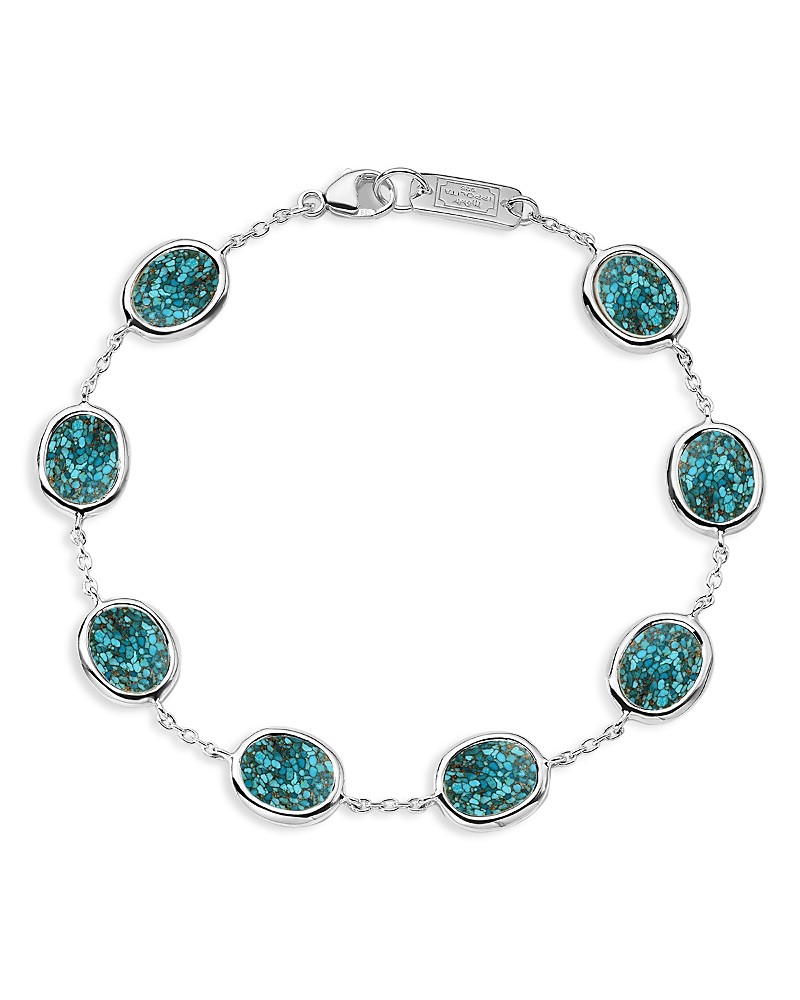 Ippolita Ippolita Sterling Silver Polished Rock Candy Turquoise Mini Oval Slice Chain Bracelet