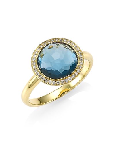Ippolita Women's Lollipop Small 18K Yellow Gold, London Blue Topaz & Diamond Ring