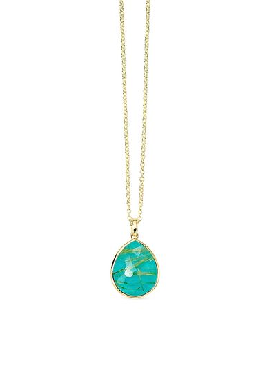 Ippolita Women's Rock Candy 18K Yellow Gold, Rutilated Quartz & Turquoise Doublet Medium Teardrop Pendant Necklace