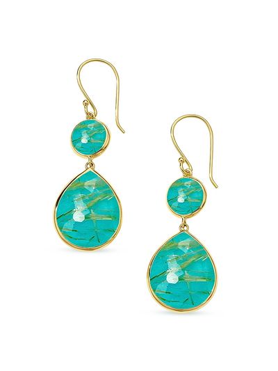 Ippolita Women's Rock Candy 18K Yellow Gold, Rutilated Quartz & Turquoise Doublet Snowman Drop Earrings