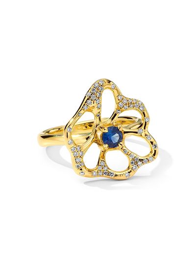 Ippolita Women's Stardust 18K Yellow Gold, Blue Sapphire & 0.21 TCW Diamond Medium Flower Ring