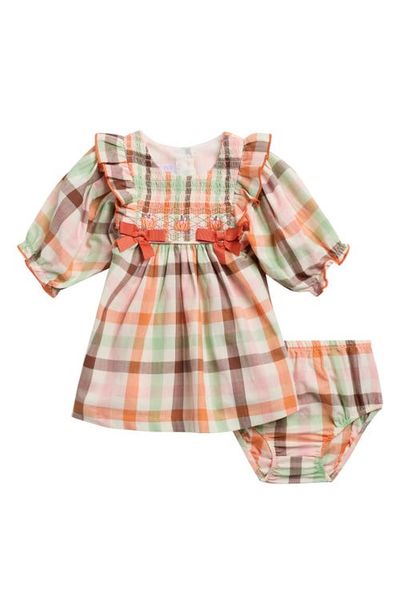 Iris & Ivy Iris & Ivy Harvest Plaid Smocked Long Sleeve Cotton Dress with Bloomers