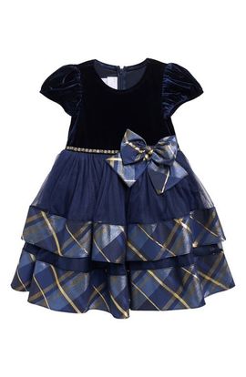 Iris & Ivy Iris & Ivy Kids' Velvet & Tiered Plaid Dress