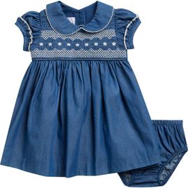 Iris & Ivy Iris & Ivy Smocked Cotton Denim Dress with Bloomers