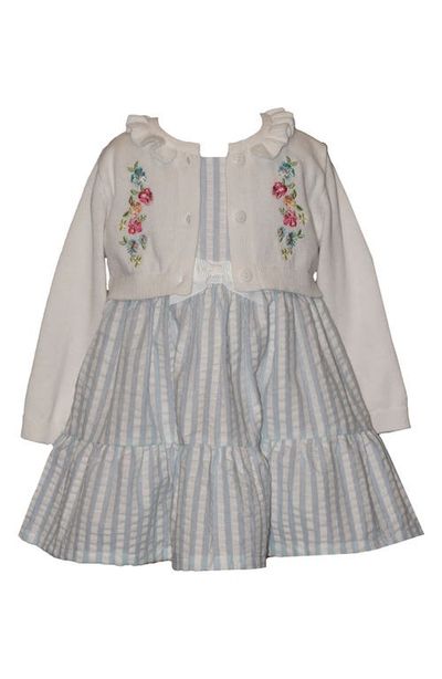 Iris & Ivy Iris & Ivy Stripe Seersucker Dress and Floral Cardigan Set