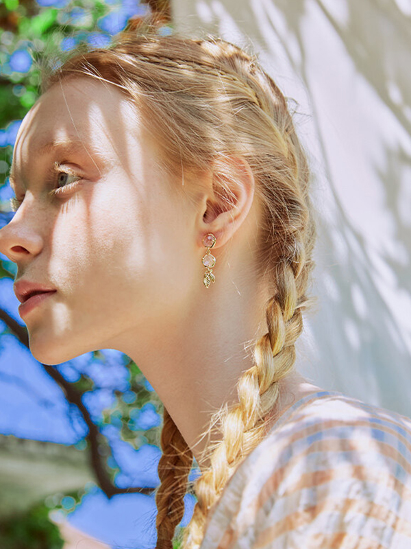 Iris Petite Foret Rock Crystal Leaf Drop Earrings