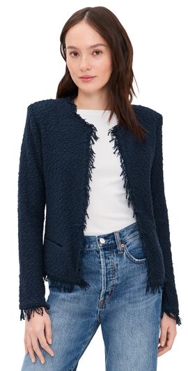 IRO IRO Shavani Fringe Hem Tweed Jacket Anchor Blue