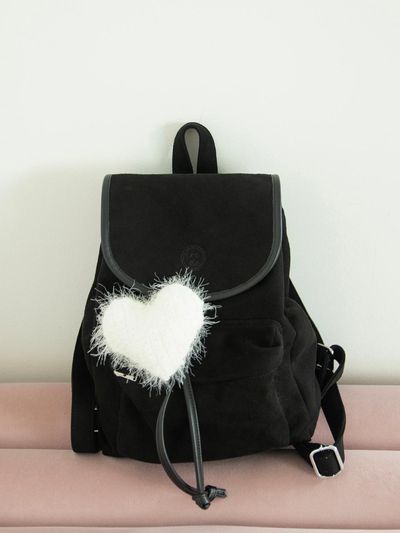 iroco fluffy heart key ring (white&grey)