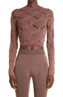 Isa Boulder Isa Boulder Argyle Lace Cutout Crop Sweater