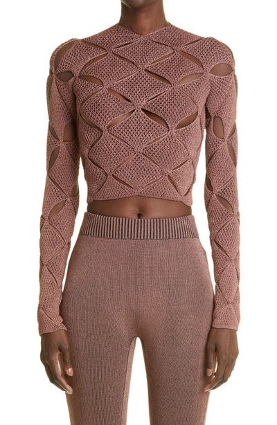 Isa Boulder Isa Boulder Argyle Lace Cutout Crop Sweater