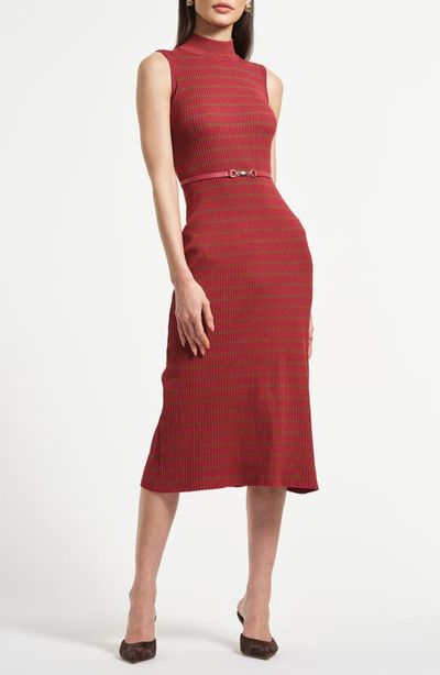 Isaac Mizrahi New York Isaac Mizrahi New York Sleeveless Belted Rib Midi Sweater Dress