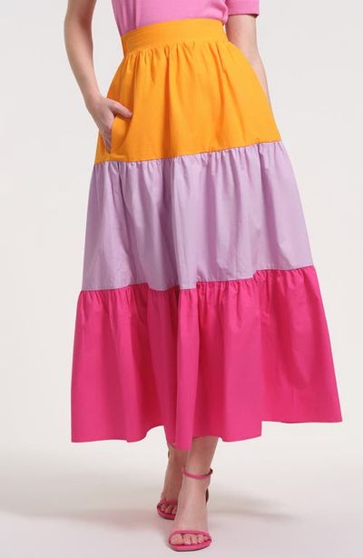 Isaac Mizrahi New York Isaac Mizrahi New York Tiered Stripe Cotton Midi Skirt