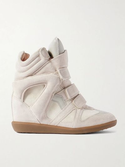ISABEL MARANT Bekett leather-trimmed suede high-top wedge sneakers
