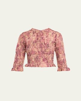 Isabel Marant Carola Smocked Silk Charmeuse Crop Top