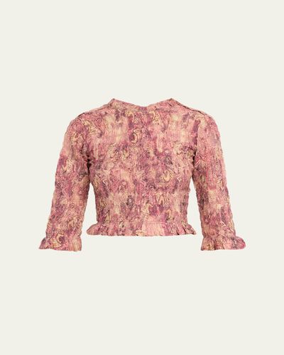Isabel Marant Carola Smocked Silk Charmeuse Crop Top