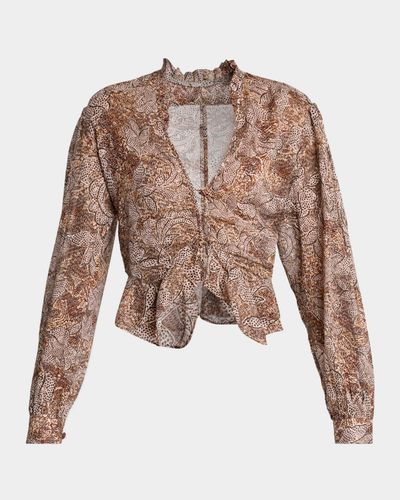 Isabel Marant Celeny Floral Button-Front Crop Blouse