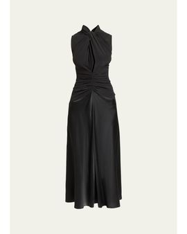 Isabel Marant Delfi Sleeveless Ruched Keyhole Satin Midi Dress