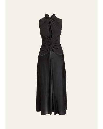 Isabel Marant Delfi Sleeveless Ruched Keyhole Satin Midi Dress