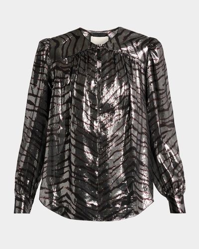 Isabel Marant Farali Metallic Tiger-Print Silk Gathered Blouse