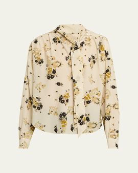 Isabel Marant Fedry Floral-Print Silk Neck-Scarf Blouse