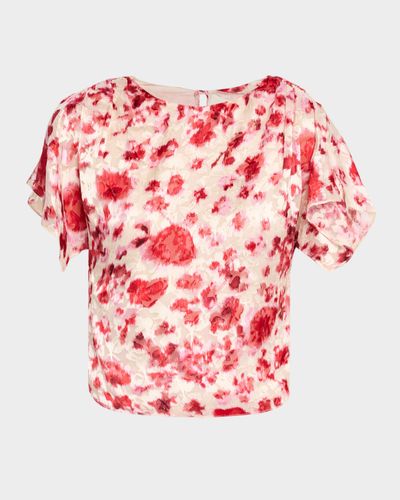 Isabel Marant Hervane Floral Devoré Silk Georgette Flutter-Sleeve Top