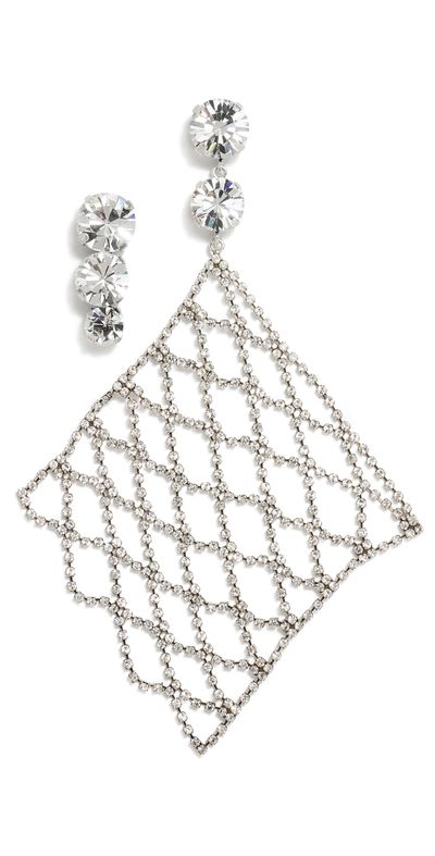 Isabel Marant Isabel Marant Crystal Mesh Asymmetric Drop Earrings Transparent/Silver One