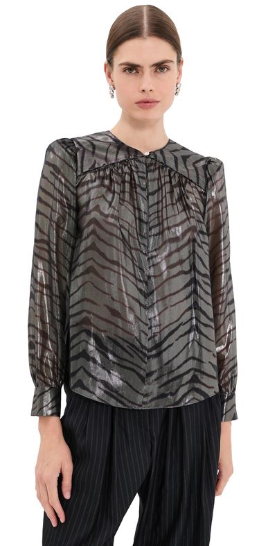 Isabel Marant Isabel Marant Farali Gathered Silk Blouse Black/Silver