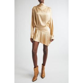 Isabel Marant Isabel Marant Neline Long Sleeve Asymmetric Satin Minidress