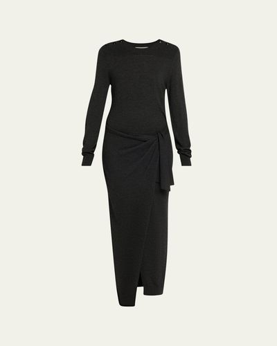 Isabel Marant Jozira Button-Shoulder Wrap Maxi Sweater Dress