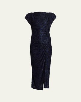 Isabel Marant Ladan Textured Jacquard Cap-Sleeve Midi Dress